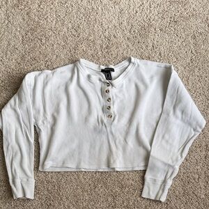Forever 21 Cream Ribbed Button-Up Crop Top